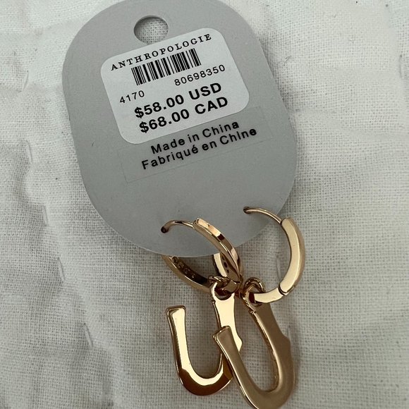 Anthropologie Gothic Monogram Hoop Earrings NWT - Picture 3 of 6